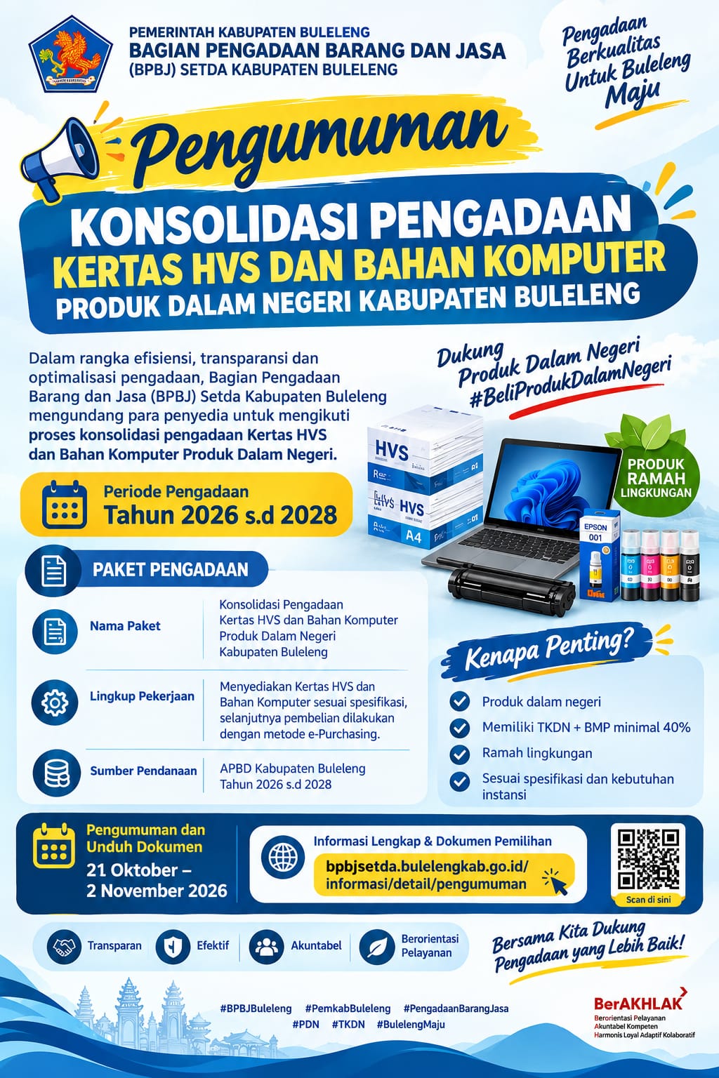 Pengumuman Konsolidasi Pengadaan Kertas HVS dan Bahan Komputer Produk Dalam Negeri Kabupaten Buleleng